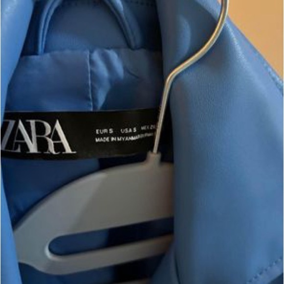 BNWT  Zara Faux Leather Blue Moto Jacket - Size Small - Picture 3 of 9